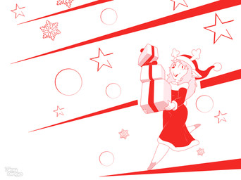 anthro antlers buckteeth clothing costume female freckles gift hair hooves horn long_hair open_mouth ribbons santa_costume simple_background smile solo teeth bingbingo deltarune undertale_(series) noelle_holiday deer mammal new_world_deer reindeer absurd_res hi_res watermark