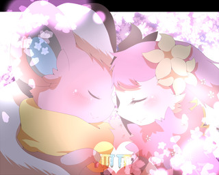 accessory alternate_color blush duo eyes_closed female flower flower_in_hair fluffy hair hair_accessory heart_symbol love male plant romantic romantic_ambiance romantic_couple smile mu-ma-ji nintendo pokemon cinccino deer deerling generation_5_pokemon mammal pokemon_(species) spring_deerling 5:4