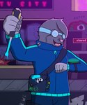 anthro background_signs bag clothing eyewear glasses gloves handwear jacket male neon screwdriver solo tools topwear urban apollo_caelum_(artist) fan_character eulipotyphlan mammal mole_(animal) star-nosed_mole 5:6 absurd_res hi_res