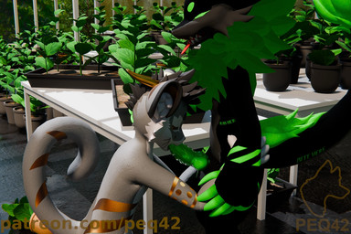 anthro cock_vore detailed_background duo fur genitals green_body green_fur green_penis knot knotted_penis male male/male oral oral_vore penile penis vore peq42 mr.foxboys peq_(peq42) mayu_(azuki) wickerbeast 3d_(artwork) digital_media_(artwork)