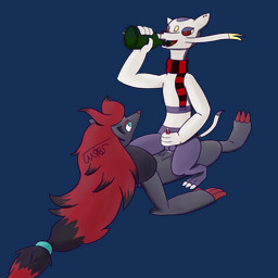 alcohol alcohol_bottle anthro anthro_on_anthro anthro_penetrated anthro_penetrating anthro_penetrating_anthro balls beverage beverage_bottle black_body black_fur blue_eyes bodily_fluids bottle container cowgirl_position drinking_alcohol duo erection from_front_position fur genital_fluids genitals hair looking_at_another male male/male male_penetrated male_penetrating male_penetrating_male mane masturbation nude on_bottom on_top penetration penile penile_penetration penis precum purple_body purple_fur red_eyes red_hair scarf sex simple_background smile spread_legs spreading tail white_body white_fur mewskieblueskie nintendo pokemon generation_5_pokemon mienshao pokemon_(species) zoroark alpha_channel digital_media_(artwork) hi_res