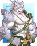 anthro clothed clothing fur grey_body grey_fur looking_at_viewer male muscular muscular_male solo tongue tongue_out white_body white_fur yellow_eyes captainjohkid cygames world_flipper nimbus_(world_flipper) felid mammal pantherine tiger 4:5 absurd_res hi_res