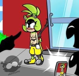 anthro belly blush breasts clothed clothing embarrassed euf female humiliation public public_humiliation small_breasts solo topless topless_female torn_clothing wardrobe_malfunction voidsdroids idw_publishing sega sonic_the_hedgehog_(comics) sonic_the_hedgehog_(idw) sonic_the_hedgehog_(series) surge_the_tenrec afrosoricid mammal tenrec hi_res