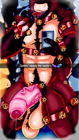 accessory anthro balls bell big_balls big_penis bodily_fluids cock_ring dripping fur genital_fluids genitals holidays humanoid_genitalia humanoid_penis jewelry leaking_precum licking male muscular muscular_anthro muscular_arms muscular_chest muscular_male muscular_thighs penis penis_accessory penis_jewelry precum precum_drip precum_string saliva saliva_string solo standing sugar_cane text tongue tongue_out vein veins_on_dick veiny_penis ben_d_koopa benediktus_(artist) deer mammal new_world_deer reindeer 2024 absurd_res hi_res
