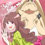 ahoge anthro belt brown_hair duo female fluffy fur hair hair_over_eyes long_hair male ponytail_ears text yellow_body yellow_fur zunaha bandai_namco digimon digimon_ghost_game angoramon_(ghost_game) ruri_tsukiyono angoramon digimon_(species) human lagomorph leporid mammal rabbit english_text hi_res