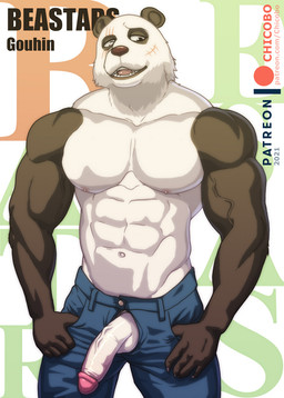 5_fingers abs anthro balls big_penis black_body black_eyes black_fur black_nose blind blue_bottomwear blue_clothing blue_jeans blue_pants bottomwear clothed clothing denim denim_bottomwear denim_clothing disability erection fingers front_view fur genitals glans hand_in_pocket humanoid_genitalia humanoid_penis jeans looking_down male muscular muscular_anthro muscular_male open_mouth pants penis penis_poking_out penis_through_fly pink_glans pockets scar solo topless vein veiny_muscles veiny_penis white_balls white_body white_eyes white_fur white_penis chicobo beastars gouhin_(beastars) bear giant_panda mammal 2021