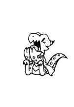 eating female food fruit lemon plant scales simple_background sitting solo white_background rakkuguy coal_(rakkuguy) kobold reptile scalie animated black_and_white meme monochrome short_playtime sound webm