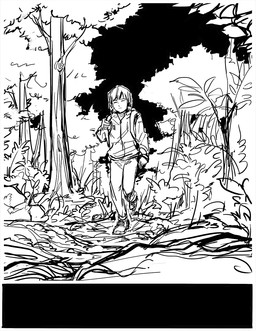 ambiguous_gender anthro backpack clothed clothing forest hiking mountain narrowed_eyes outside plant solo tree newnap undertale undertale_(series) comic monochrome