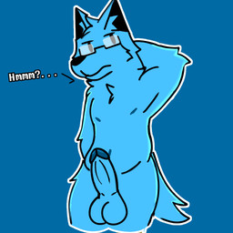 anthro arm_tuft balls big_balls blue_balls blue_body blue_fur blue_wolf cheek_tuft elbow_tuft eyewear facial_tuft fluffy fur genitals glasses grumpy inner_ear_fluff male nipples penis simple_background simple_nose solo tuft wearing_glasses wolf_tail eddymurray eddy_(eddymurray) canid canine canis mammal wolf 1:1 absurd_res hi_res