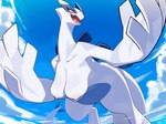 anthro big_breasts blush breasts female generation_2_pokemon hi_res kame_3 legendary_pokemon lugia nintendo nipples nude pokemon pokemon_(species) sky smile solo white_body