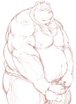 anthro asian_clothing balls belly big_belly blush clothing clothing_aside east_asian_clothing fundoshi fundoshi_aside genitals japanese_clothing kemono male moobs nipples overweight overweight_anthro overweight_male penis simple_background solo underwear underwear_aside white_background kotobuki third-party_edit bear mammal 2021 censor_removal_edit hi_res sketch