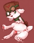 anthro anus bodily_fluids butt clothing cum cum_in_ass cum_inside erection eyewear genital_fluids genitals glasses hat headgear headwear male penis presenting simple_background solo shugowah cave_story jack_(cave_story) lagomorph mammal mimiga