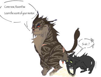 age_difference animal_genitalia animal_penis balls balls_on_face black_body black_fur bodily_fluids brown_body brown_fur dominant dominant_feral dominant_male drooling duo feline_genitalia feline_penis feral feral_on_feral fur genital_fluids genitals green_eyes larger_dom leg_scar male male/male musk nervous nose_scar older_male peeing_on_ground penis red_eyes saliva scar scent scent_marking scent_play sheath size_difference smile smirk submissive submissive_feral submissive_male tabby_fur text urine urine_on_ground watersports younger_male solflatter warriors_(book_series) ravenpaw_(warriors) tigerstar_(the_prophecies_begin) domestic_cat felid feline felis mammal tabby_cat english_text hi_res