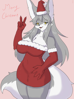 anthro biped breasts claws clothed clothed_anthro clothed_female clothing female fingers front_view fur hair looking_at_viewer simple_background smile solo standing tail tongue coel_(artist) canid canine canis mammal wolf 2025 absurd_res digital_drawing_(artwork) digital_media_(artwork) hi_res