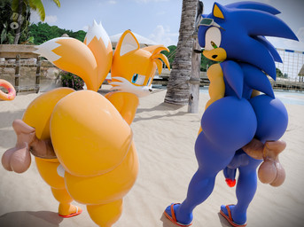 aged_up anal anal_penetration anthro athletic athletic_male balls beach big_butt big_penis blue_body blue_eyes butt clothing disembodied_penis duo erection eyewear eyewear_on_head femboy footwear genitals glans huge_butt human_on_anthro humanoid_genitalia humanoid_penis interspecies looking_back looking_pleasured male male/male penetration penile penile_penetration penis penis_in_ass sandals sex sex_on_the_beach shoes standing standing_sex sunglasses sunglasses_on_head tail thick_thighs vein veiny_penis wearing_sunglasses wide_hips yellow_body totallyd sega sonic_the_hedgehog_(series) miles_prower sonic_the_hedgehog canid canine eulipotyphlan fox hedgehog human mammal 3d_(artwork) digital_media_(artwork) hi_res