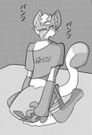 ambiguous_gender anthro blush bodily_fluids cum ejaculation genital_fluids horn masturbation ouch solo unknown_artist domestic_cat felid feline felis mammal comic digital_media_(artwork) hi_res monochrome