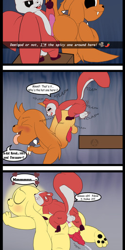 3_panel_comic all_fours animal_genitalia animal_penis anthro anus ass_up backsack balls blush bodily_fluids bouncing_balls breath buckteeth butt canine_genitalia canine_penis claws collar cum cum_inside cum_overflow cute_fangs dialogue duo erection fangs from_behind_position genital_fluids genitals glowing knot larger_sub long_ears male male/male nude onomatopoeia panting pawpads penis perching_position raised_tail rear_view selfie sex size_difference sound_effects spiked_collar spikes submissive tail tapering_penis teeth text tongue tongue_out top_hole transformation adozthechipmunk chikn_nuggit chikn_nuggit_(chikn_nuggit) chikn_nuggit_(spicy_form) hawt_saus_(chikn_nuggit) canid canine mammal rodent sciurid tree_squirrel absurd_res comic hi_res