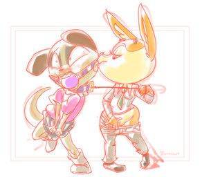 anthro ball_gag bdsm blush bondage bottomwear bound breasts clothed clothing crossdressing dominant dominant_female duo female femboy fur gag gagged genitals heart_eyes heart_symbol horn male male/female simple_background skirt smile vulva oddjuice aggretsuko sanrio chief_komiya tsunoda_(aggretsuko) antelope bovid gazelle herpestid mammal meerkat thomson's_gazelle true_antelope digital_media_(artwork) sketch
