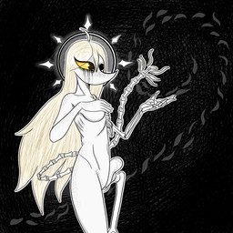 abstract_background anthro black_eyes blonde_hair bone breasts featureless_crotch female fingers freckled_arms freckled_face freckled_legs freckles hair halo hand_over_breast humanoid_hands long_hair medium_breasts non-mammal_breasts nude nude_anthro nude_female side_boob skeleton solo tail white_body yellow_sclera gothgator0 cavemanon_studios puppet_pals snoot_game judee dinosaur prehistoric_species reptile saurischian scalie theropod troodon troodontid 1:1 absurd_res hi_res portrait three-quarter_portrait