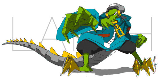 anthro beanie bottomwear clothing cybernetics electronics hat headgear headphones headwear hoodie machine male metal_tail prosthetic shorts simple_background solo text topwear white_background zipper tromak lethal_league latch crocodile crocodilian cyborg reptile scalie 2014 2:1 absurd_res hi_res