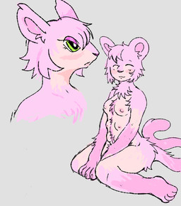 6_breasts 6_nipples anthro breasts chest_tuft closed_smile eyes_closed eyeshadow feet female female_anthro fur green_eyes grey_background handpaw hindpaw kneeling makeup mouth_closed multi_breast multi_nipple multicolored_body multicolored_fur multiple_angles neck_tuft nipples nude nude_anthro nude_female paws pink_body pink_ears pink_eyeshadow pink_fur pink_tail simple_background smile solo tail tan_body tan_breasts tan_fur tuft two_tone_body two_tone_fur chatoyancy bagi_the_monster_of_mighty_nature osamu_tezuka bagi cougar felid feline mammal 2023 digital_drawing_(artwork) digital_media_(artwork) hi_res multiple_images