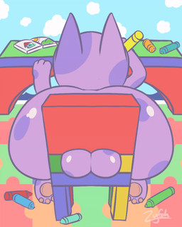 animated_gif anthro big_butt bouncing butt chair fur furniture high-angle_view male markings multicolored_body purple_body purple_fur solo spots spotted_body squish zyfoh animal_crossing nintendo bob_(animal_crossing) domestic_cat felid feline felis mammal 2d_animation 4:5 animated frame_by_frame short_playtime