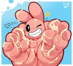 3_toes anthro bodily_fluids cum cum_on_feet feet feet_up foot_focus genital_fluids humanoid_feet looking_at_viewer male nude pink_body plantigrade soles solo toes electricsnowfox bunny_maloney bunny_maloney_(character) lagomorph leporid mammal rabbit hi_res