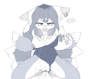 5_fingers anthro anthro_focus anthro_penetrated areola balls bangs bent_arm big_areola big_breasts biped blush blush_lines blushing_at_viewer bodily_fluids breasts cheek_tuft chest_tuft claws clitoral_hood clitoris clothed clothed_anthro clothed_female clothed_sex clothing clothing_aside countershade_crotch countershade_fur countershade_legs countershading cowgirl_position cute_fangs dipstick_ears dipstick_hair dipstick_tail disembodied_penis dominant dominant_female dripping drooling duo ear_markings ear_piercing ear_ring erection eyebrow_through_hair eyebrows facial_tuft fangs female female_anthro female_focus female_on_top female_penetrated finger_claws fingerpads fingers first_person_view from_front_position front_view fur fur_tuft genitals hair half-closed_eyes handpaw heart_pupils heart_symbol humanoid_genitalia humanoid_hands humanoid_penis humanoid_vulva inverted_nipples iris kemono leotard leotard_aside logo long_hair looking_at_viewer looking_pleasured male male/female male_on_bottom male_penetrating male_penetrating_female male_pov markings medium_breasts monotone_background monotone_clothing monotone_leotard multi_tail multicolored_body multicolored_ears multicolored_fur multicolored_hair narrowed_eyes nipples on_bottom on_top one_breast_out open_mouth open_smile partially_clothed partially_clothed_anthro partially_clothed_female pawpads paws penetrating_pov penetration penile penile_penetration penis penis_in_vagina piercing pivoted_ears puffy_areola pupils ring_piercing saliva saliva_drip sex shaking simple_background smile smiling_at_viewer solo_focus spread_legs spreading straddling straddling_penis straight_arm tail tail_markings teeth tongue tongue_out torogao translucent translucent_hair tremble_lines trembling tuft vaginal vaginal_penetration vulva white_background pokopokarea canid canine fox human mammal artist_logo blue_monochrome digital_drawing_(artwork) digital_media_(artwork) monochrome restricted_palette