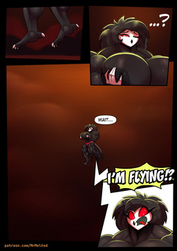 4_toes 5_fingers anthro areola avian_feet beak biceps big_breasts big_muscles black_areola black_body black_hair black_nipples bodily_fluids breasts clothed clothing dot_eyes eyebrows eyelashes feathers feet female fingers flying hair huge_breasts huge_muscles huge_thighs muscular muscular_anthro muscular_female nipples non-mammal_breasts non-mammal_nipples pink_clothing red_sclera simple_eyes solo sweat sweaty_breasts tail tail_feathers text thick_thighs toes topless white_eyes mrmelted hellaverse helluva_boss octavia_(helluva_boss) avian avian_demon bird owl owl_demon 2026 absurd_res comic english_text hi_res url