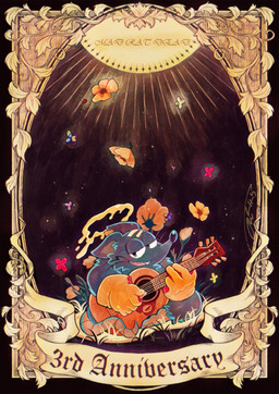anthro banjo_(instrument) blush border clothing flower fur gloves grey_body grey_fur halo handwear male musical_instrument plant playing_music plucked_string_instrument smile solo string_instrument nonnon_grr mad_rat_dead nippon_ichi_software mad_rat_(mad_rat_dead) mammal murid murine rat rodent absurd_res hi_res