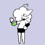 anthro bottomwear clothing female fluffy hair hair_over_eye potion potion_bottle potion_label question_mark shirt shorts solo topwear nucr4r 1:1