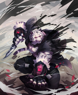 5_fingers anthro biped claws clothed clothed_anthro clothed_male clothing fingers holding_knife holding_object humanoid_hands knife male muscular muscular_anthro muscular_male solo yed felid mammal pantherine tiger 2020 hi_res