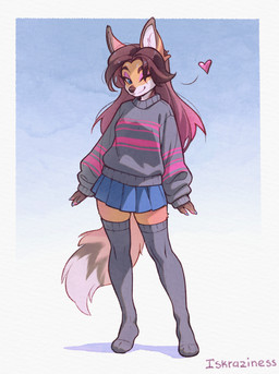 anthro biped bottomwear breasts claws clothed clothed_anthro clothed_female clothing feet female fingers front_view fully_clothed fully_clothed_anthro fully_clothed_female fur hair looking_at_viewer simple_background smile solo standing tail toes topwear iskra helga_(iskra) canid canine fox mammal 2026 digital_drawing_(artwork) digital_media_(artwork) hi_res