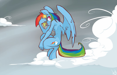 angry anthro anthrofied blue_body blue_feathers blue_fur breasts cloud cutie_mark feathered_wings feathers female fur grumpy hair looking_at_viewer multicolored_hair multicolored_tail nipples nude outside rainbow_hair rainbow_tail sky skyscape solo tail wings atryl friendship_is_magic hasbro my_little_pony mythology rainbow_dash_(mlp) equid equine mammal mythological_creature mythological_equine pegasus digital_media_(artwork)