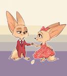 anthro clothed clothing duo female fur male kabe2mugi disney zootopia fan_character finnick_(zootopia) canid canine fennec_fox fox mammal true_fox 2017 hi_res