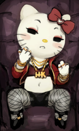 anthro bow_(feature) bow_accessory bracelet chair clothed clothing ear_bow female footwear furniture high_heels jacket jewelry legwear looking_at_viewer midriff navel necklace open_clothing open_jacket open_topwear ring shoes sitting solo spread_legs spreading stockings topwear y2k_(fashion) crookedtrees hello_kitty_(series) sanrio hello_kitty_(character) domestic_cat felid feline felis mammal 2019