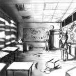 1:1 abandoned abandoned_building black_and_white camera canid canine canis clothed clothing comic creepy domestic_dog duo equid equine female graffiti hi_res hladilnik horse male mammal michelle_(hladilnik) monochrome school sketch text will_(hladilnik) zebra