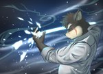 anthro blue_eyes eyebrows fur grey_body grey_fur magic male scar solo thick_eyebrows guadr lifewonders tokyo_afterschool_summoners moritaka_(tas) canid canine canis domestic_dog mammal absurd_res hi_res