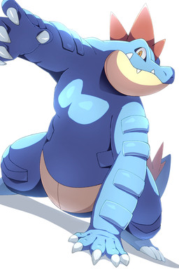 3_toes 5_fingers ambiguous_anthro ambiguous_gender anthro arm_support blue_body blue_scales blue_tail claw_toes claws dutch_angle feet finger_claws fingers head_crest light looking_at_viewer multicolored_body multicolored_scales pupils red_body red_scales scales semi-anthro shadow simple_background slit_pupils snout solo standing tail teeth toes white_background white_claws yellow_body yellow_eyes yellow_scales rumine nintendo pokemon crocodilian feraligatr generation_2_pokemon pokemon_(species) reptile scalie 2026 2:3 hi_res lighting shaded