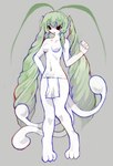 3_tails antenna_hair bottomwear breasts clothing curled_hair featureless_breasts feet female green_hair grey_background hair hindpaw loincloth multi_tail paws simple_background smile solo tail twintails_(hairstyle) white_body white_skin yogurt200 8eyes conejo-ess_(8eyes) deity girl_(8eyes) humanoid tailed_humanoid absurd_res hi_res