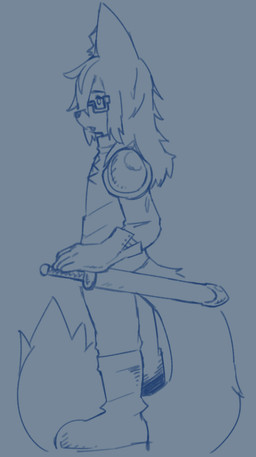 anthro armor big_ears big_shoes big_tail boots bottomwear claws clothed clothing collar eyewear fluffy fluffy_tail footwear glasses gloves handwear leather leather_clothing leather_gloves leather_handwear male medieval medieval_armor medieval_clothing medieval_fantasy melee_weapon pants scabbard shirt shoes shoulder_pads simple_background sitting solo stitch_(sewing) sword swordsman tail tail_between_legs teeth topwear tuft weapon wearing_glasses marpystar marpy_(marpystar) canid canine canis domestic_dog mammal absurd_res black_and_blue hi_res monochrome