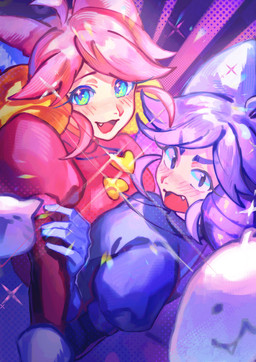 ahoge animal_ears blush clothed clothed_female clothed_humanoid clothing duo female female/female fully_clothed fully_clothed_female fully_clothed_humanoid gloves hair hair_bell handwear heart_necklace pink_clothing pink_hair purple_clothing purple_hair white_clothing white_gloves white_handwear aniypy undertale_(series) irritable_ghost_(deltarune) mew_mew_(undertale) pink_(deltarune) animal_humanoid cat_humanoid felid felid_humanoid feline feline_humanoid humanoid mammal mammal_humanoid 2026 absurd_res hi_res
