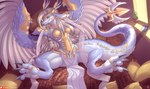 anthro armor blue_body blue_scales claws feathers female gold_(metal) gold_armor scales solo tail zock_feather konami mythology yu-gi-oh! saffira_queen_of_dragons dragon duel_monster feathered_dragon feathered_scalie mythological_creature mythological_scalie scalie absurd_res digital_drawing_(artwork) digital_media_(artwork) hi_res