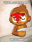 anthro balloon bed brown_body brown_fur eyebrows eyes_closed fur furniture humor inflatable male sleeping solo tan_body tan_skin text tuft half_dime bloons_tower_defense ninja_kiwi dart_monkey_(bloons) haplorhine mammal monkey primate animated hi_res meme