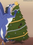 christmas_tree claws duo feral fur hair holidays horn inside male ornament plant simple_background smile star tail tinsel tree prismanoodle_(artist) christmas mythology rykin domestic_cat dragon felid feline felis mammal mythological_creature mythological_scalie scalie 2022 3:4 hi_res