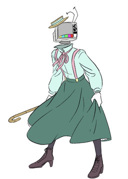 ambiguous_gender cane clothing dress electronics floating_head footwear for_a_head gloves handwear hat headgear headwear holding_clothing holding_object screen screen_face shoes solo television steampoweredwerehog the_property_of_hate rgb_(tpoh) humanoid object_head screen_head tv_head