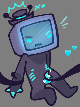>_< antennae_(anatomy) blush blush_lines cathode_ray_tube clothing electricity electronics embarrassed erection eyes_closed for_a_head genitals gills hat headgear headwear heart_symbol male not_furry penis penis_tentacles screen screen_face solo sparks television tentacles dancedelightful hazbin_hotel hellaverse vox_(hazbin_hotel) humanoid object_head screen_head tv_head hi_res