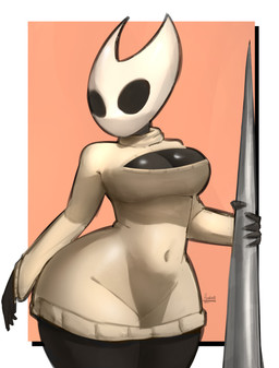 2_horns 5_fingers anthro big_breasts biped black_eyes breasts cleavage cleavage_cutout clothed clothing cutout female fingers glistening glistening_breasts holding_object holding_weapon horn keyhole_sweater mask navel navel_outline non-mammal_breasts non-mammal_navel simple_background solo standing sweater thick_thighs tight_clothing tight_sweater tight_topwear topwear weapon wide_hips arakira hollow_knight_(franchise) team_cherry hornet_(hollow_knight) arthropod insect 2025 absurd_res hi_res