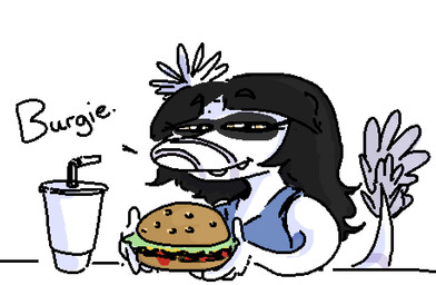 accessory anthro beverage black_hair blue_clothing blue_dress burger clothing container cup dialogue dress eyelashes feathered_tail feathers female flower flower_in_hair food grey_body grey_feathers hair hair_accessory long_hair long_tail looking_at_viewer plant scales smile snaggle_teeth snout solo tail tail_tuft talking_to_viewer tuft white_body white_scales yellow_eyes faustanon cavemanon_studios i_wani_hug_that_gator lunara_(iwhtg) bambiraptor dinosaur dromaeosaurid feathered_dinosaur feathered_scalie prehistoric_species reptile saurischian scalie theropod 2025