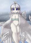 alternate_species areola big_breasts blue_eyes bottomless breasts closed_frown clothed clothing collar feathers featureless_crotch female grey_areola grey_body grey_feathers grey_hair hair humanoidized multi_tail navel snow solo tail white_body white_skin winged_arms wings yoshimister kirby_(series) nintendo animal_humanoid avian avian_humanoid humanoid sphere_doomer absurd_res hi_res